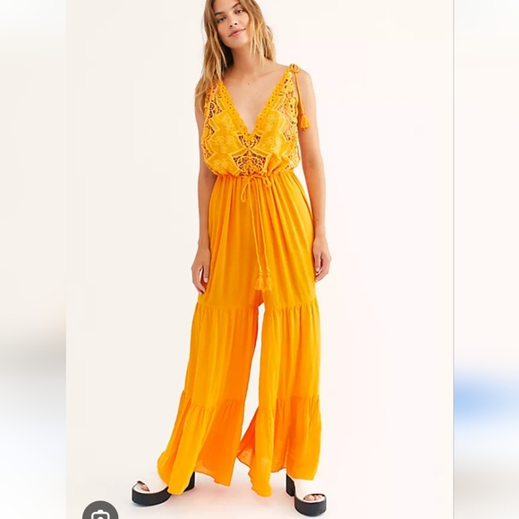 Free People Xs Orange Boho Junpauit Onesie Guc Retails For 100 Fp Bohemian - Picture 1 of 7